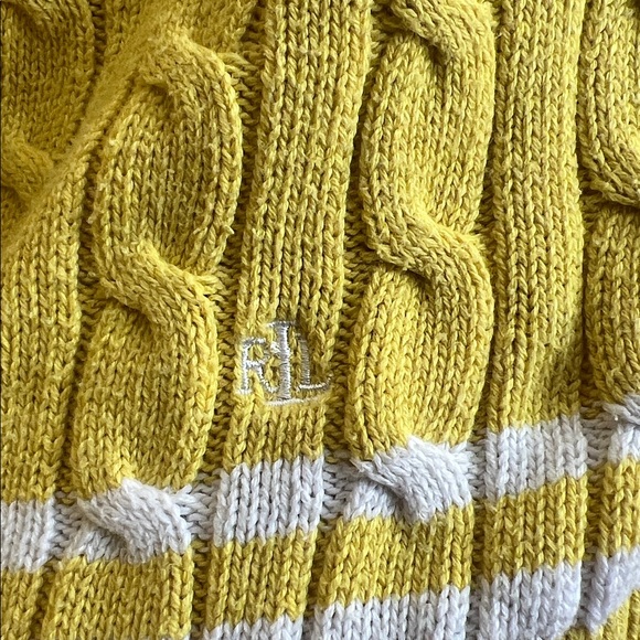 Ralph Lauren Yellow Cable Knit V-Neck Sweater women’s medium preppy cricket - Picture 3 of 6